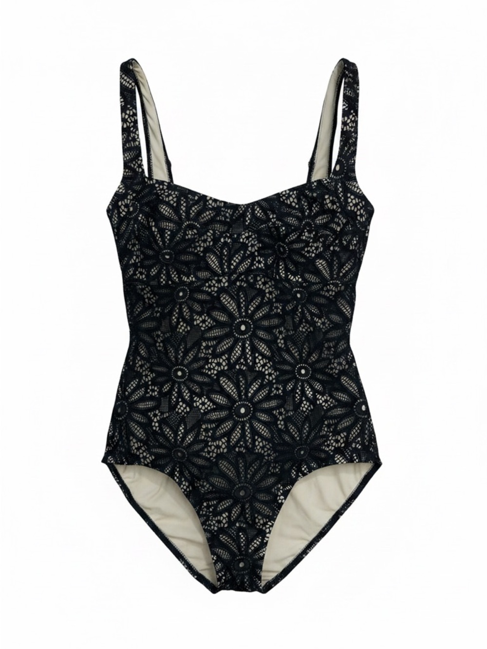 Karla Colletto Designer Black Floral Lace One-Piece Swimsuit Size 10 - Picture 2 of 9